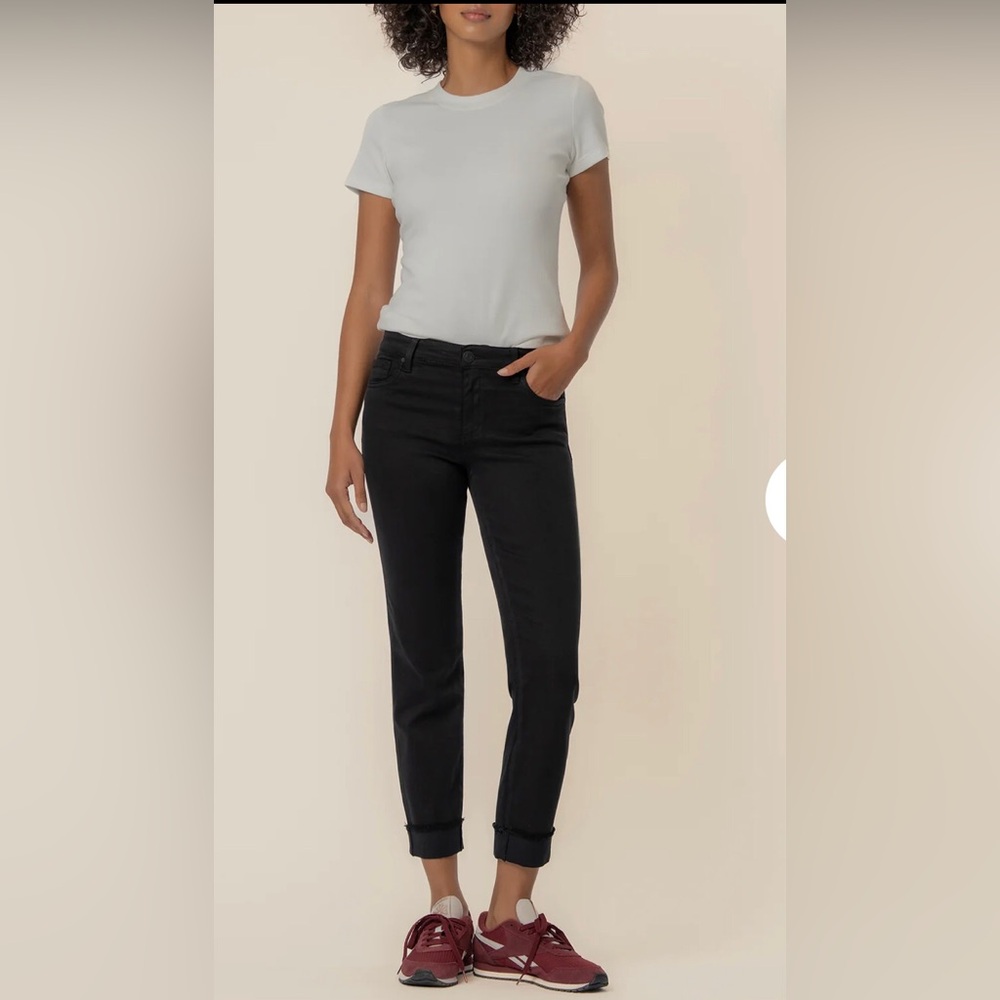 KUT FROM THE KLOTH Amy Fray Crop Jean Pant Mid Rise Straight Leg Black 6 NWT